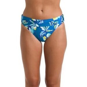 New La Blanca Womens Blue Tropical Floral Ruched Fold Over Bikini Bottom Size 10